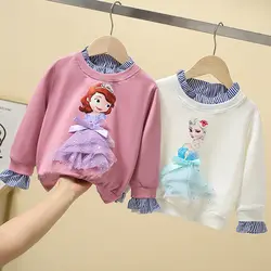 New Tee Shirt Girl Clothing Long Sleeves for Children's T-shirt Girls  Tops Sofia Quality Cotton Frozen Elsa Kids Clothes Ariel