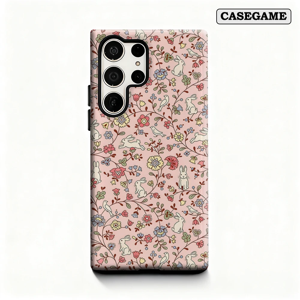 Casegame Phone Case for Samsung Galaxy S25 S26 Ultra S24 S23 Ultra Plus Shockproof Double Layer Bunny Bird Floral Cover