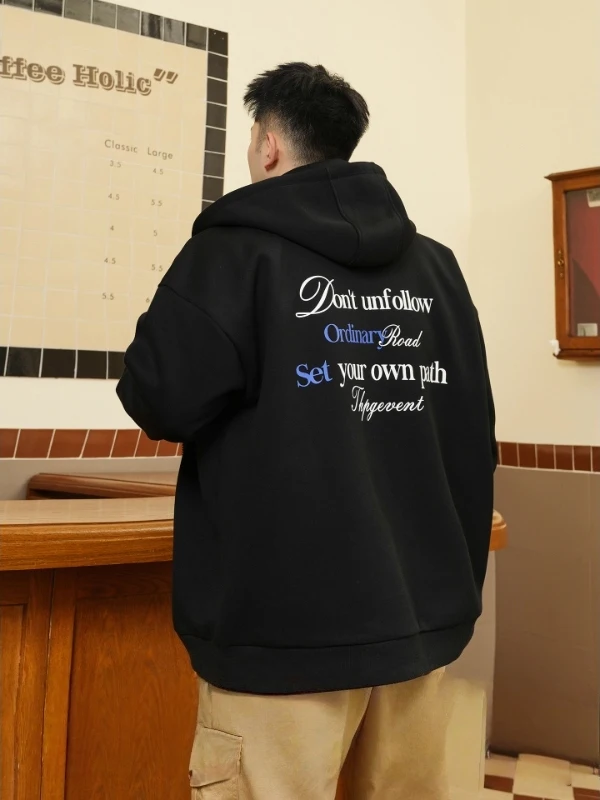 American High Street plus Size Hooded Print Cardigan Sweatshirt Men Spring Autumn Fat People Extra Large Loose Outerwear