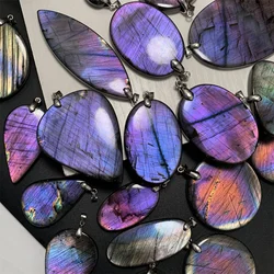Uglyless Natural Top Rare Purple Light Labradorite Pendant Women Dazzling Aurora Purple Labrador Bead Water drop Tear drop Stone