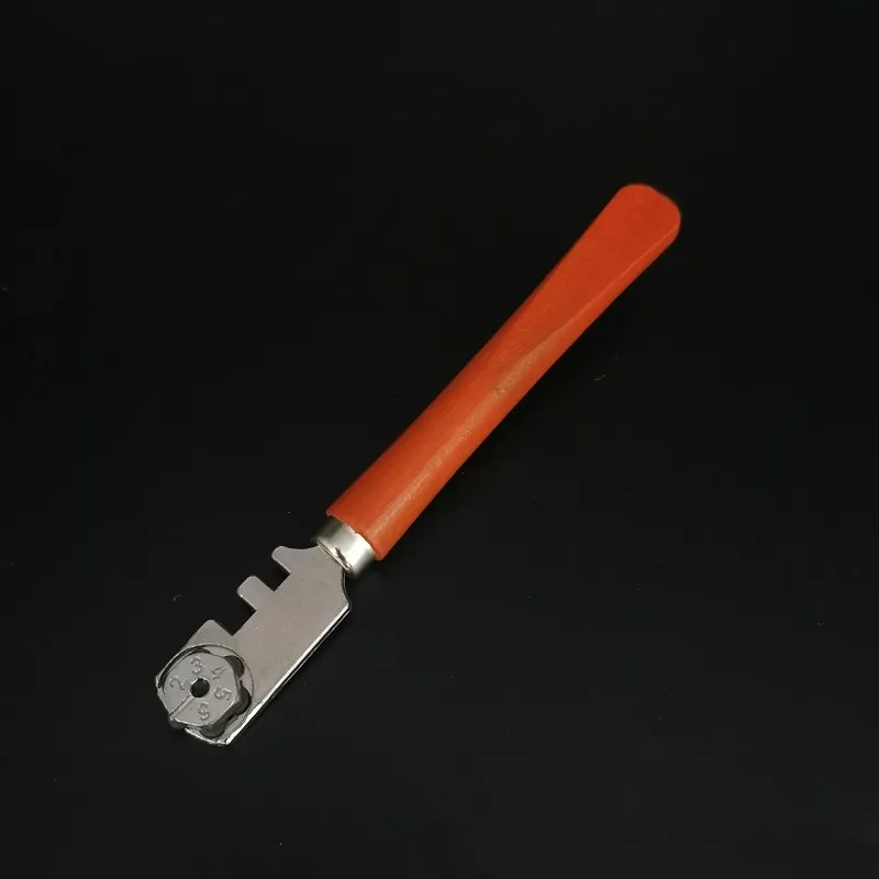 Multifunctional Portable Six-wheel Glass Cutter Round Handle High-strength Roller Mahogany Round Flat Cutting Tool