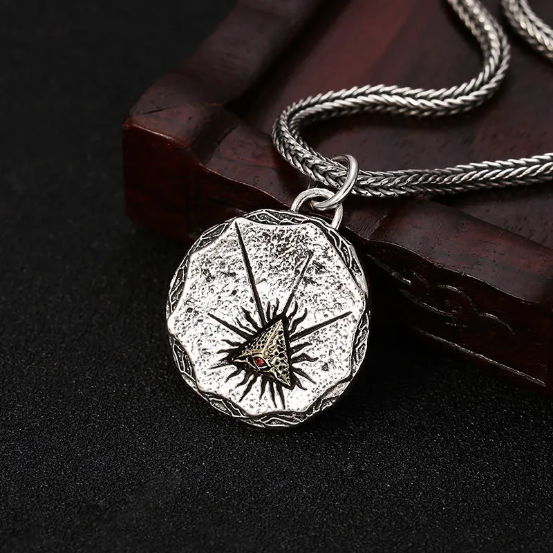 S925 Sterling Silver Pendant Hip Hop Trendy God's Eye Retro European and American Style Dominant Pendant as a Gift for Lovers