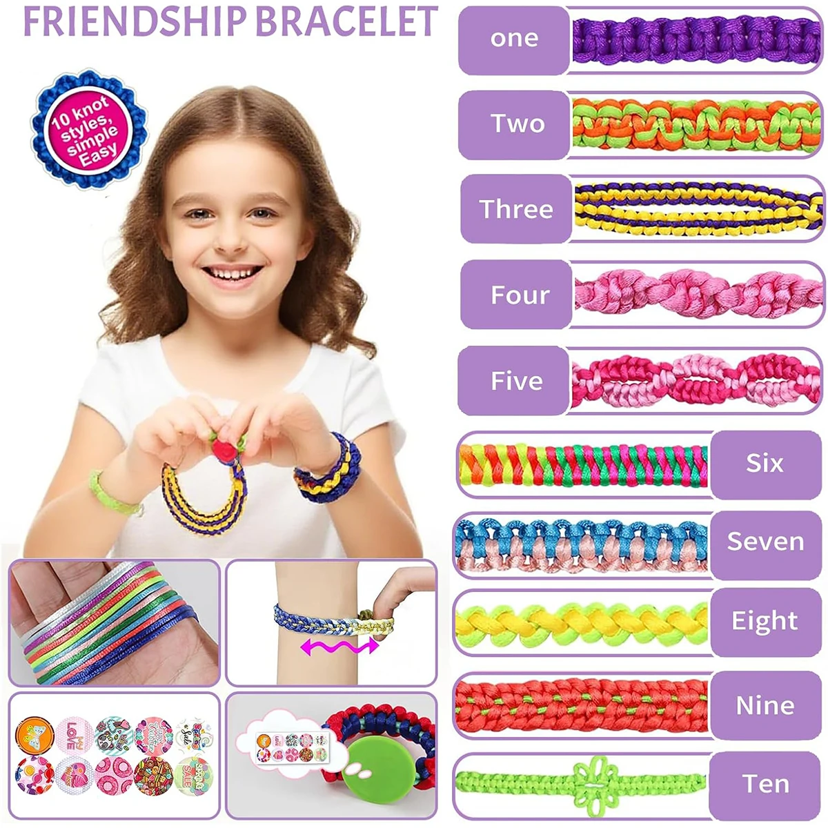 Friendship Bracelet Making Kit – DIY Craft Set with Braiding Board, 10 Knot Styles & Accessories for Kids