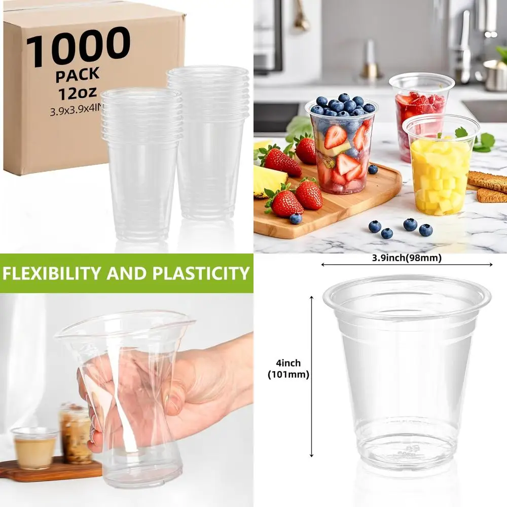 

Clear Plastic Cups Disposable, 12 oz, 1000 Pack, Extra Thick, BPA-Free, PET Material, 98mm x 10mm, Bulk Wholesale