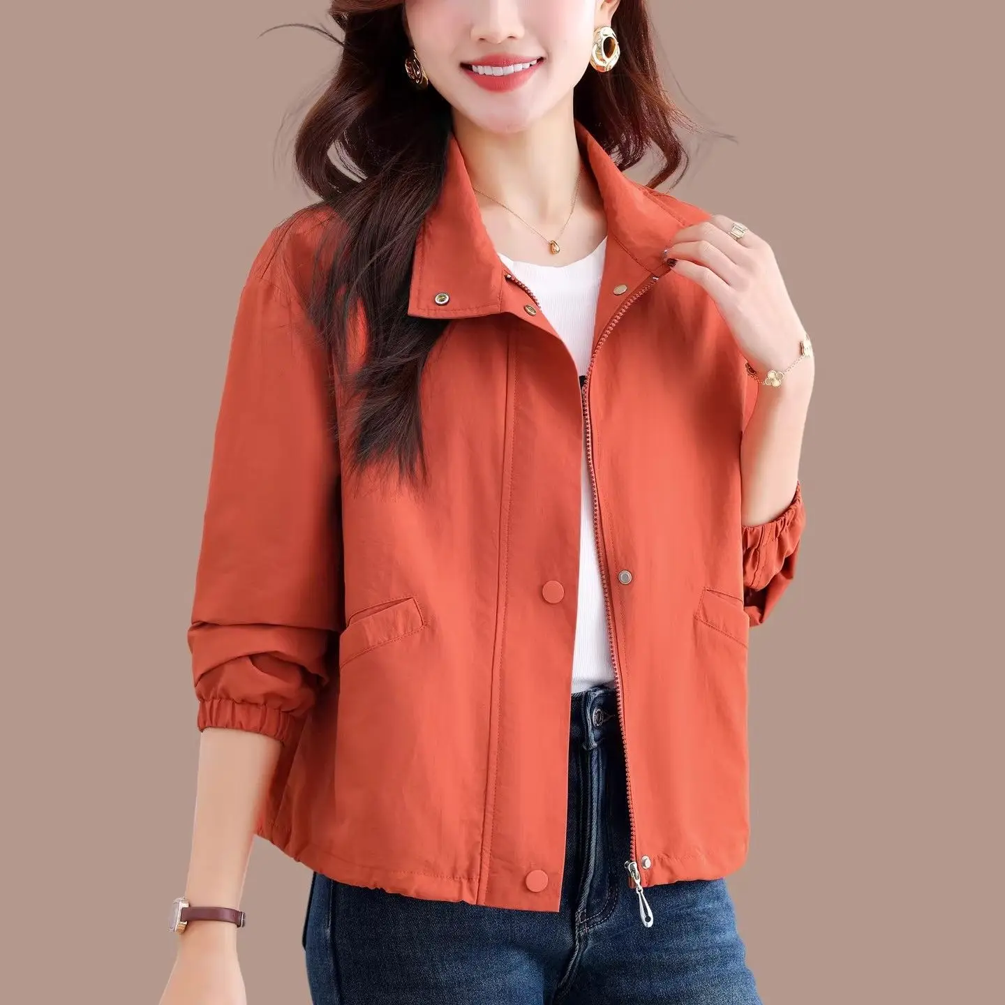 2026 Spring Autumn New Women's Short Jacket Fashion Casual Thin Lining Coat Korean Loose Stand Collor Zipper Outwear Ladies Tops