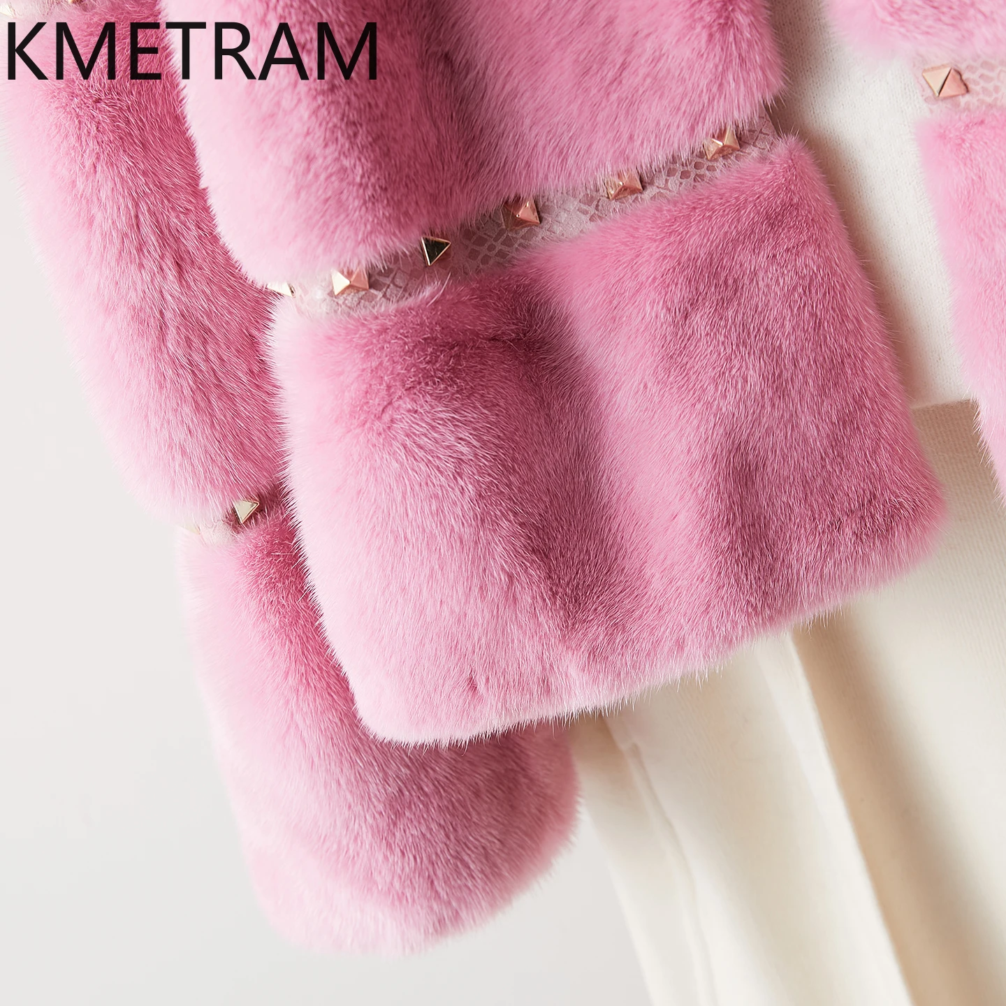 معطف فرو المنك الطبيعي بالكامل 100% من KMETRAM جاكيت نسائي فاخر قصير وردي من الفرو الحقيقي جديد في ملابس خارجية ملابس شتوية 2025 روشبا #4