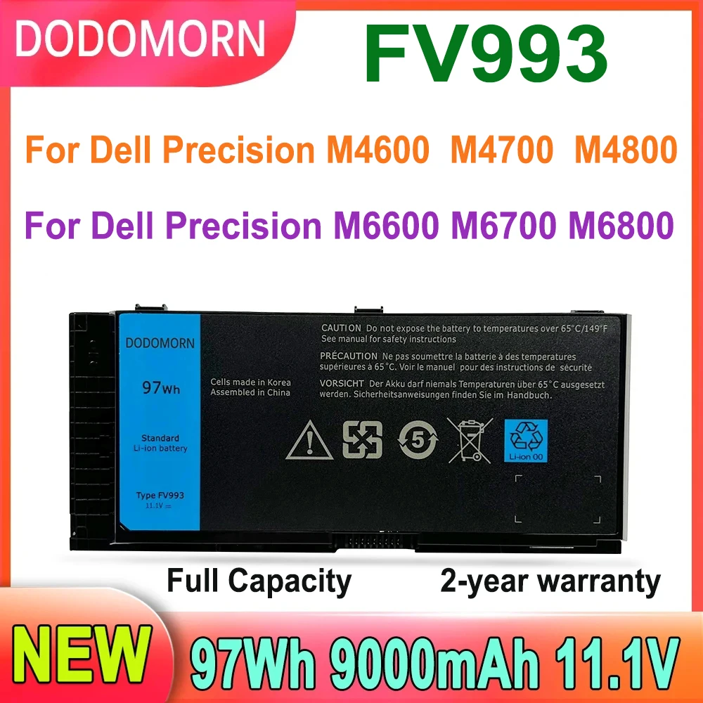 DODOMORN-Batería de ordenador portátil FV993 para DELL Precision M6600, M6700, M6800, M4800, M4600, M4700 Series FJJ4W, PG6RC, R7PND, T3NT1, N71FM, 97Wh