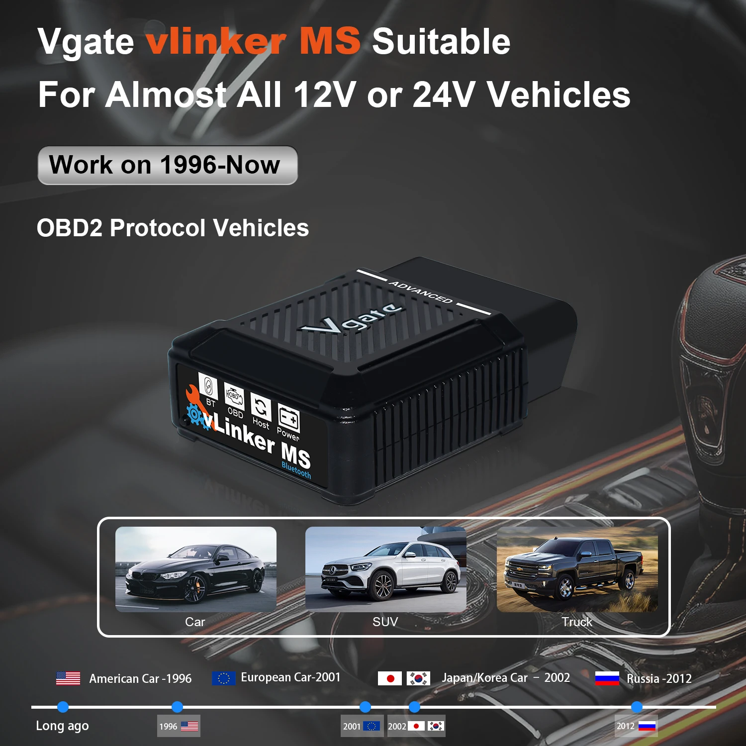 New Vgate vLinker MS Bluetooth V2.3 Upgraded OBD 2 Scanner OBD2 Car Diagnostic Tool OBD Code Reader pk ELM327 for iOS/Android/PC