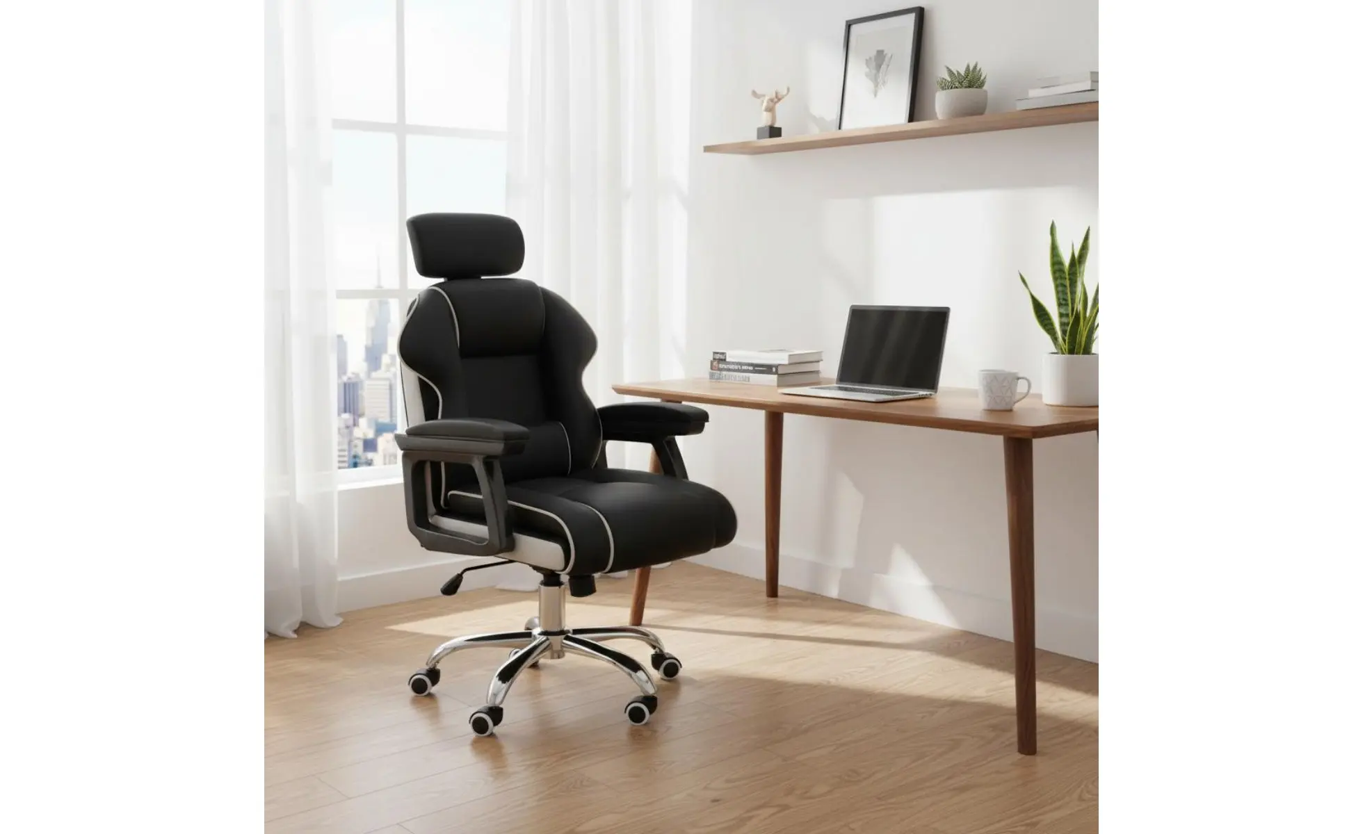 Ergonomic Gaming Chair Height Adjustable High-Rear Rotate Office Chair Full Recline Padded Armrests for Streamers, Bedroom