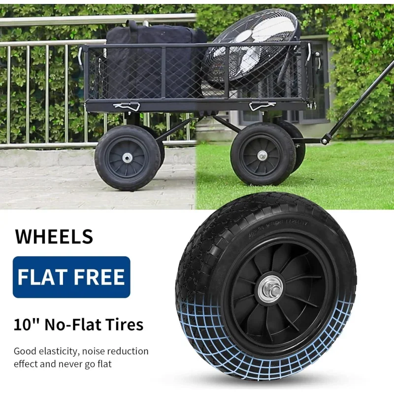 400 lbs 10 Flat Free Tires Steel Garden Cart with 180° Rotating Handle and Removable Sides, 4 Cu.Ft Capacity Utility Heavy Duty