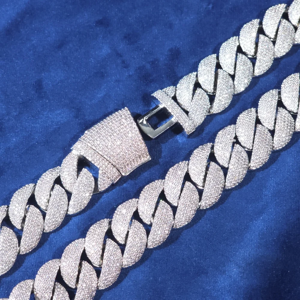 

ICECHARMI Prong Setting 22mm Cuban Link Fill CZ Trendy And Exquisite Chains Box Clasp Bling Necklaces For Men Hiphop Jewelry