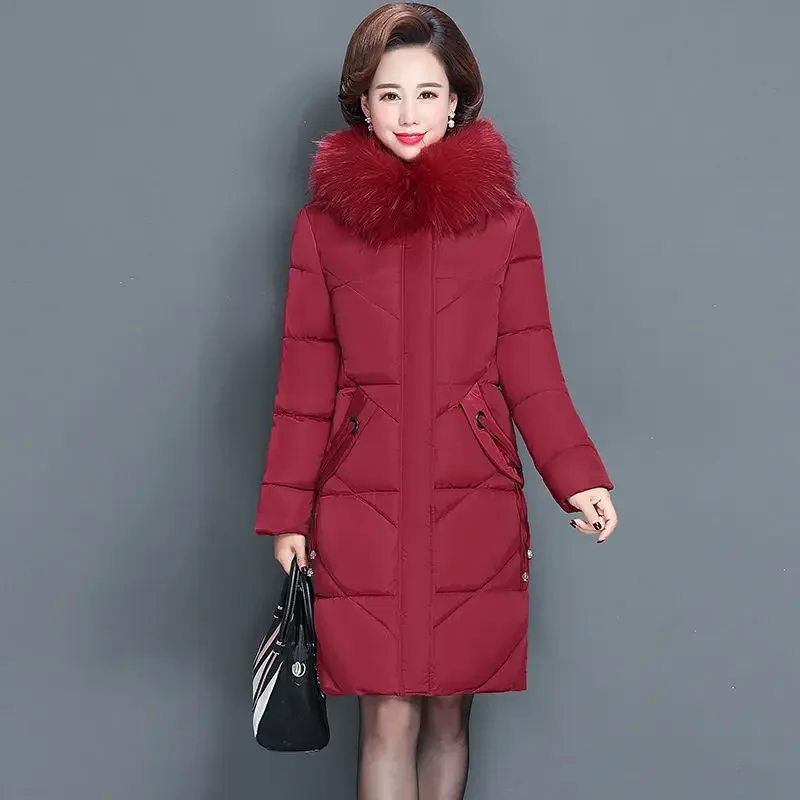 Size 6XL Mother Winter Coat With Fur Collar Elderly Cotton Padded Jacket Women\'s Thicken Down puffer Jacket Hooded parka clothes