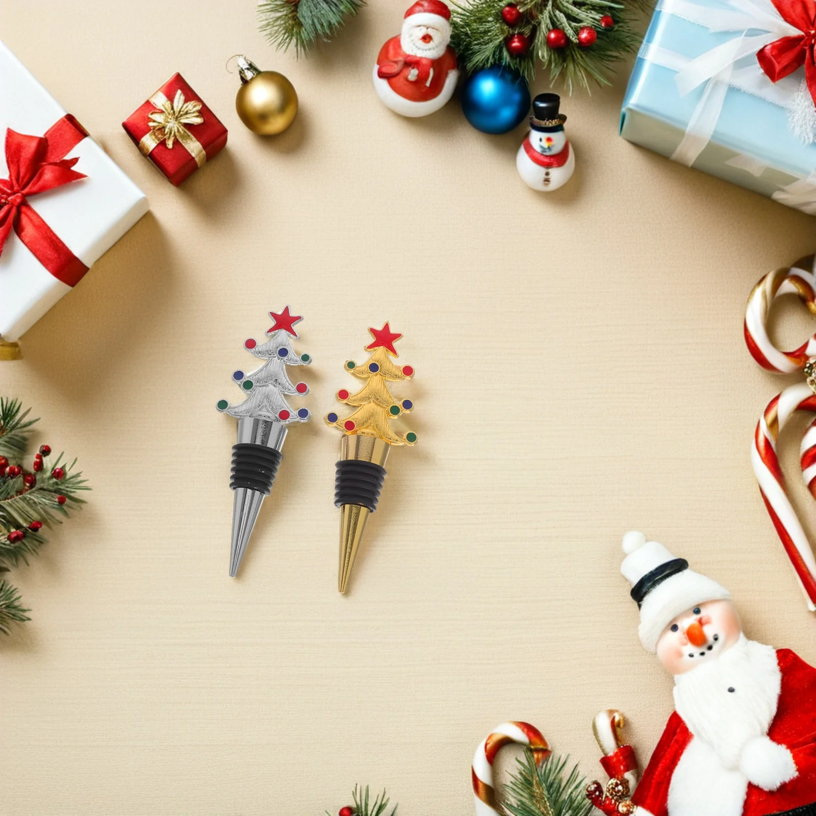 

2Pcs Christmas Wine Stopper Set Decorative Tree Shape Bottle Plugs for Standard Wine Bottles Reusable Sealing Solution Holiday