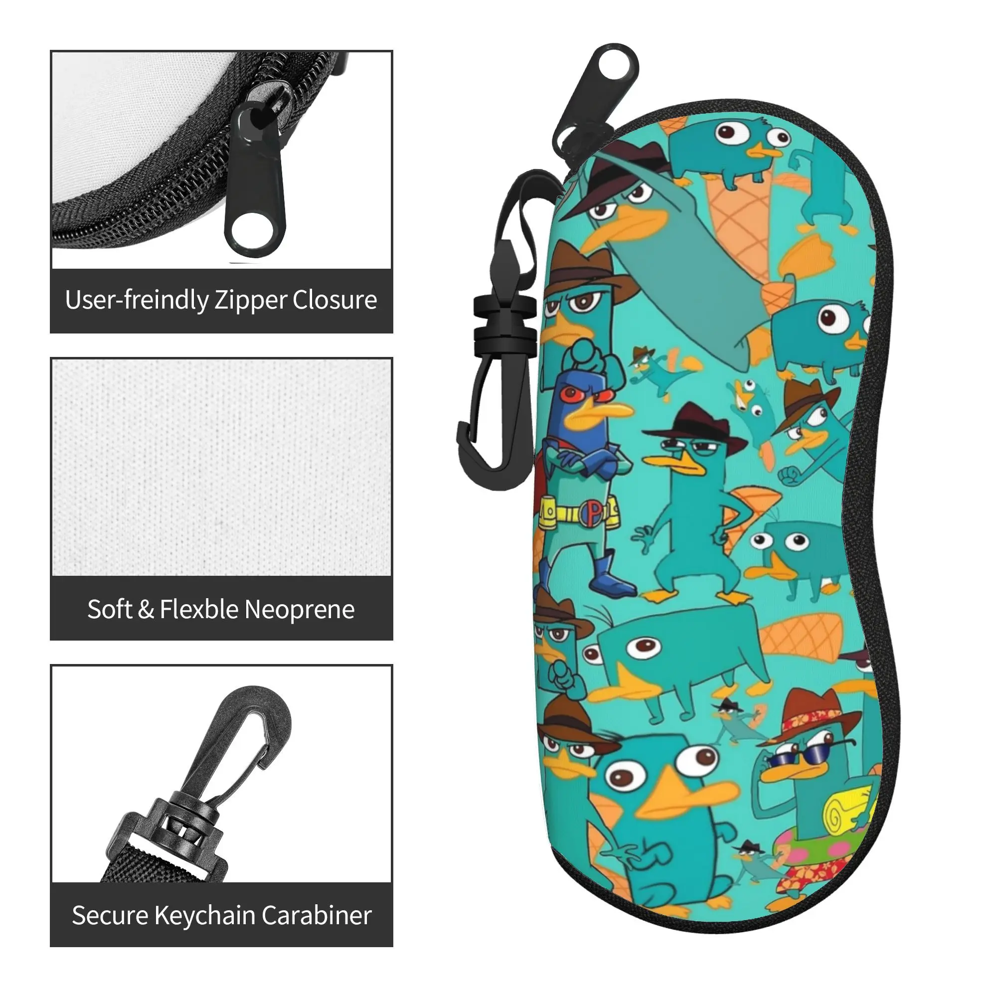 Perry the Platypus Pattern Glasses Case Men Women Student Zipper  Glasses Protector Gift Eyewear Container
