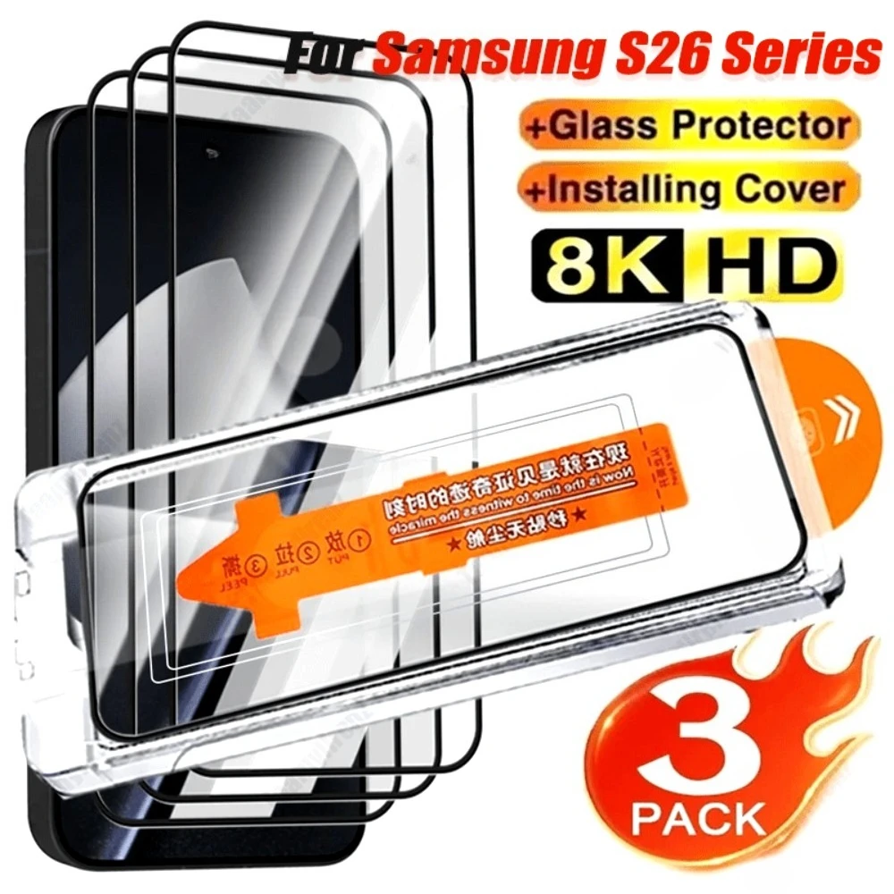 3Pcs Ultra Clear Full Screen Protector for Samsung Galaxy S26 S25 S24 S23 Ultra S22 S21 Plus S24 S25 FE Easy Installation Glass
