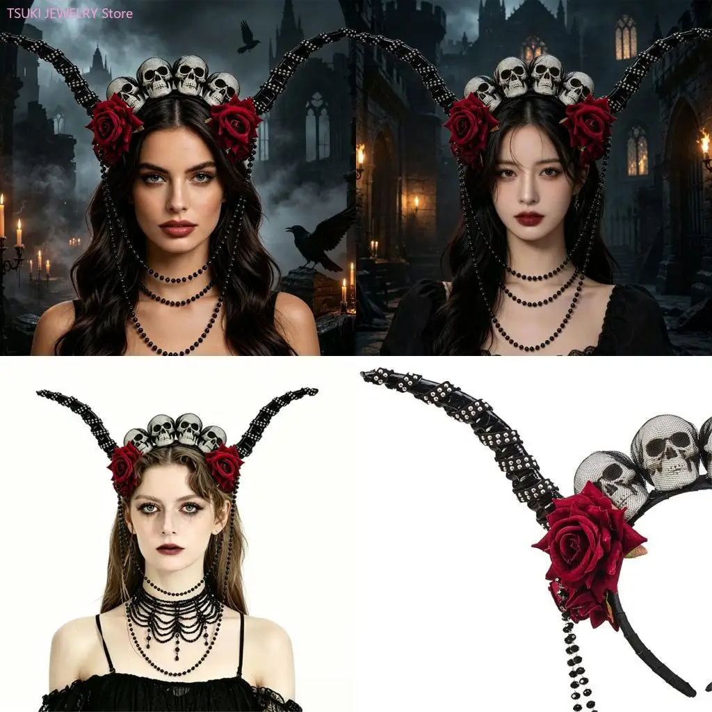 62KE Artistic Punk Charm Resin Headpiece With Intricate Bone And Petal DetailING