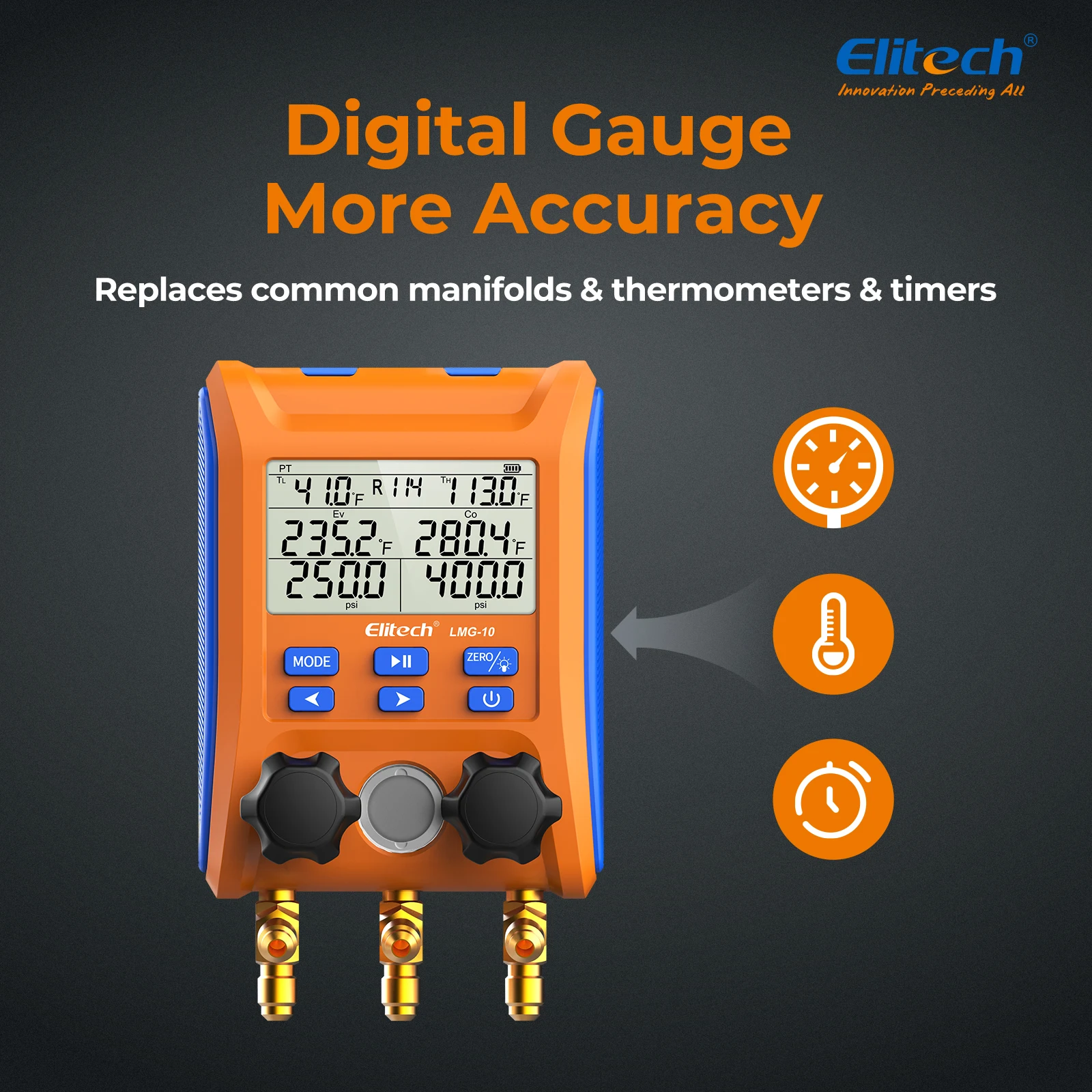 Elitech LMG-10 manometro digitale HVAC manometro AC strumenti valvola a 2 vie con morsetti di temperatura