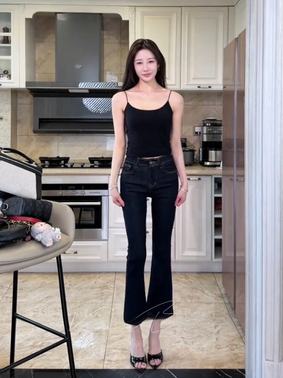 American Retro Flared Jeans mid Waist Slimming Elastic Comfortable Hip Enhancing Nine Points Pants Women's High Elasticity Sl...