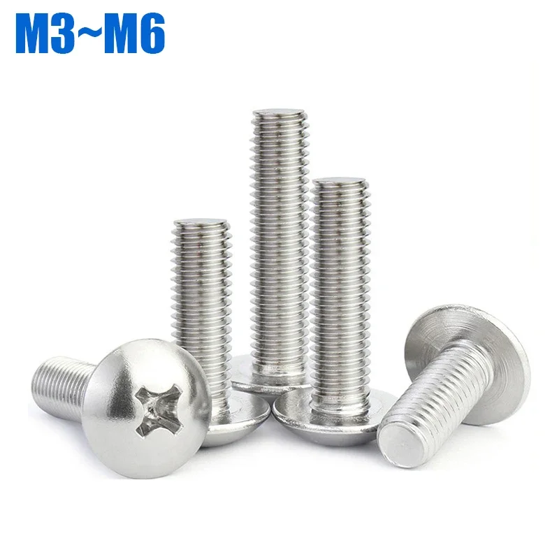 M3 M4 M5 M6 TM Screws Phillips Truss Mushroom Head Screw 316 A4 Stainless Steel Steel Flat Head Large Round Cross Bolt