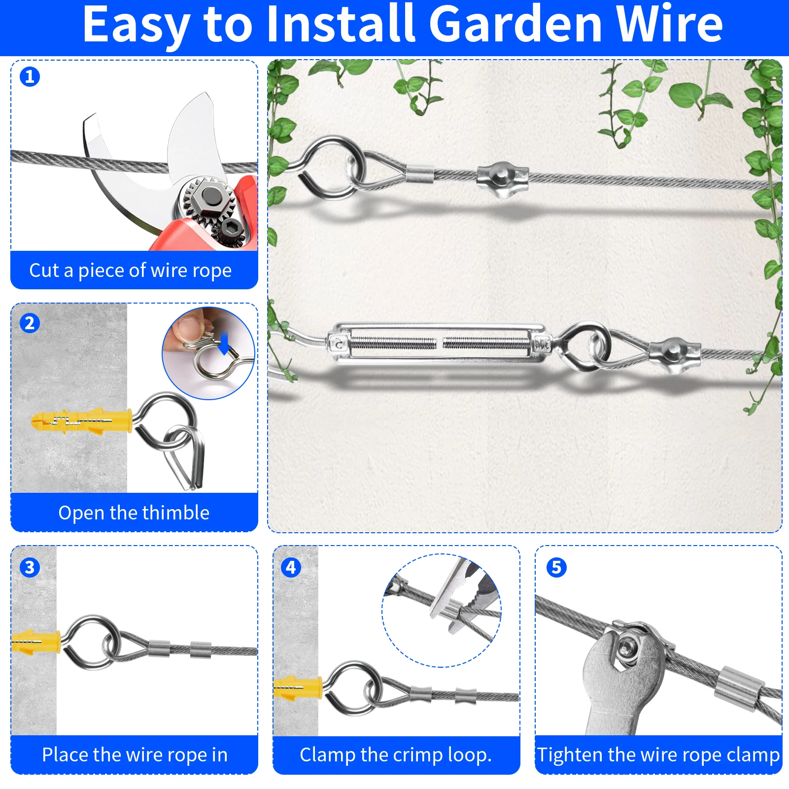Kit cable acero inox recubierto de PVC con tensores para refugio pesca - imagen 4
