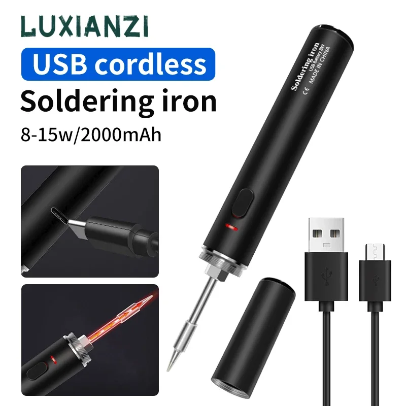 LUXIANZI 15W USB Cordless Electric Soldering Iron Kit Set Type-c Rechargeable Battery Portable Home Welding Pen Repair Tools