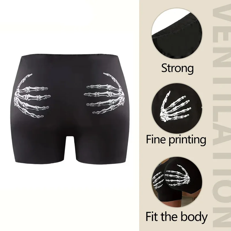 Women Shorts Sleep Bottoms Pajamas Boxers Black S M L Hand Bone Printing Painted Design Casual Ventilate Sports Fitness Sleep