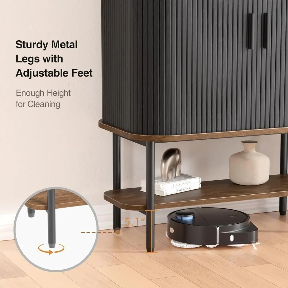 Mueble para bar de café con almacenamiento, mueble para vino estriado con puertas correderas, soporte para vidrio y botellero, aparador para buffet