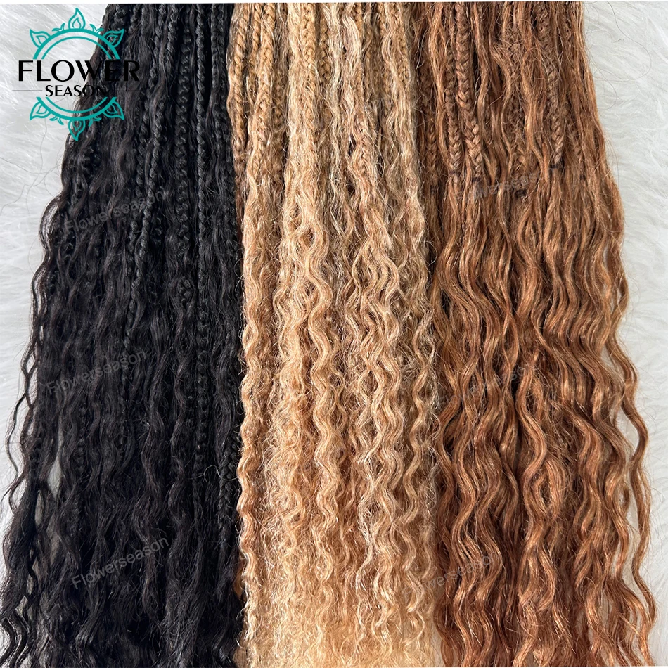 Crochet Boho Box Braids With Human Hair Curls #27 Honey Blonde Brown Pre Looped Crochet Hair with Deep Wave Human Hair Ends