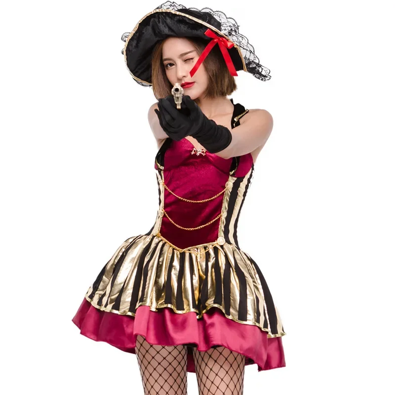 

Halloween Pirate Costume Woman Female Carnival Caribbean Warrior Cosplay Adult Fantasia Fancy Party Dress Up Uniform Outfit