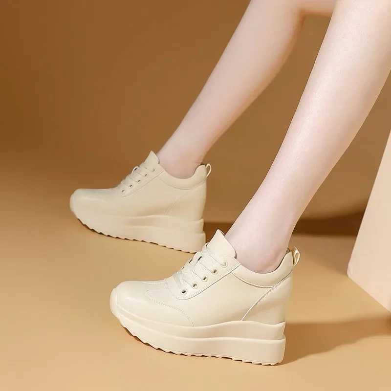 10CM Air Mesh Platform Wedge Chunky Shoes Genuine Leather hidden heels Women Summer Spring Autumn Walking Sneakers Fashion