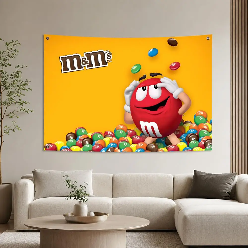 Snack-Klassiker M-M&M's Flaggen Ästhetischer Wandteppich Bedruckter Wandbehang Wohnzimmer Party Outdoor-Dekoration – Detail 7
