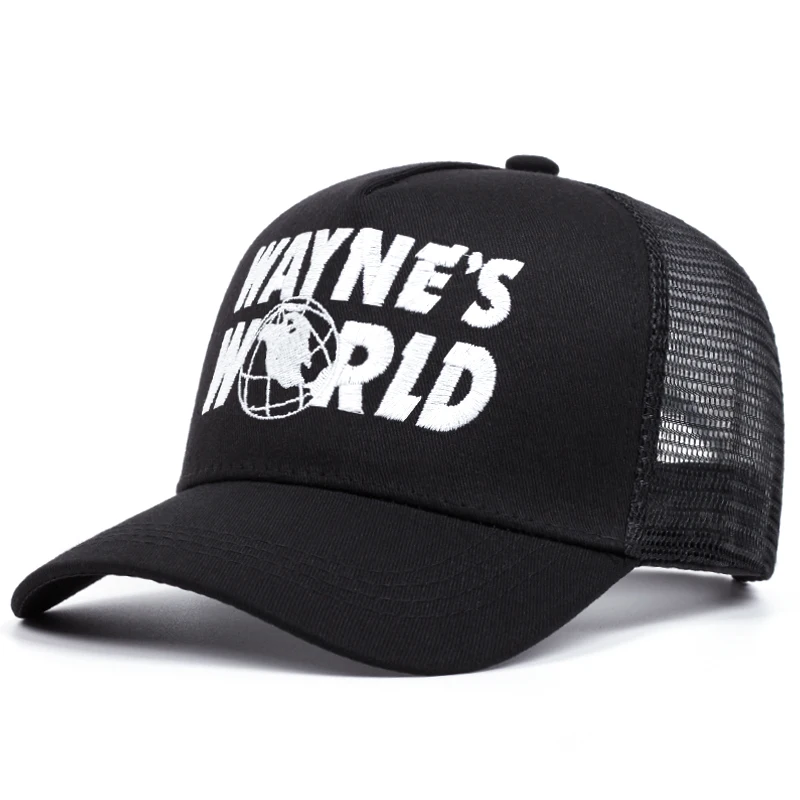 Wayne's World letter embroidery baseball caps outdoor casual hip-hop Summer sunshade breathable mesh cap trucker hat