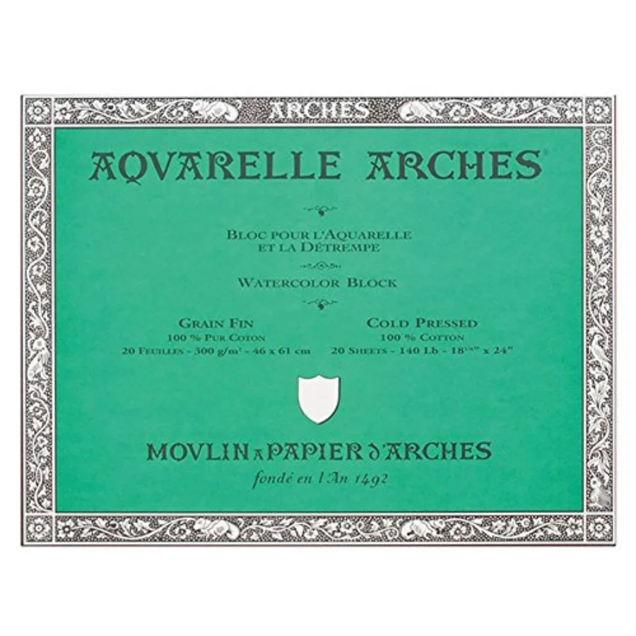 Aquarelle Watercolor Block 140 lb. Cold Press 18 in. x 24 in. Art Paper for Painting High-Quality Cotton Fiber Natural White Ac