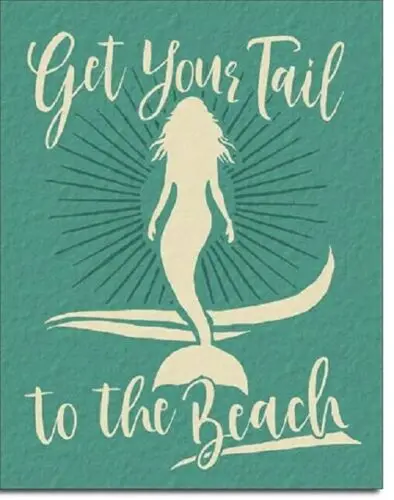 Mermaid Get Your Tail To Beach Humor Funny Retro Kitchen Wall Decor Metal Sign