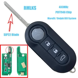 Chiave auto a distanza per Fiat 500 500L Punto Florino Doblo Qubo Punto Evo Grande Punto 433MHz Marelli Delphi BSI System PCF7946 Chip