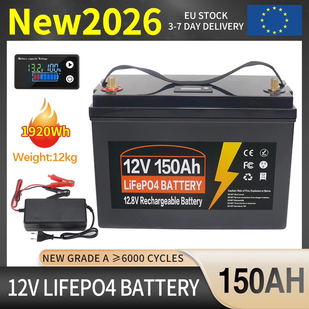 EU-voorraad 12V 24V 350Ah 150Ah 100Ah LiFePo4-batterij met ingebouwde BMS Lithium-ijzerfosfaatcel 6000 cycli voor campers, golfkarren, zonne-energie, belastingvrij