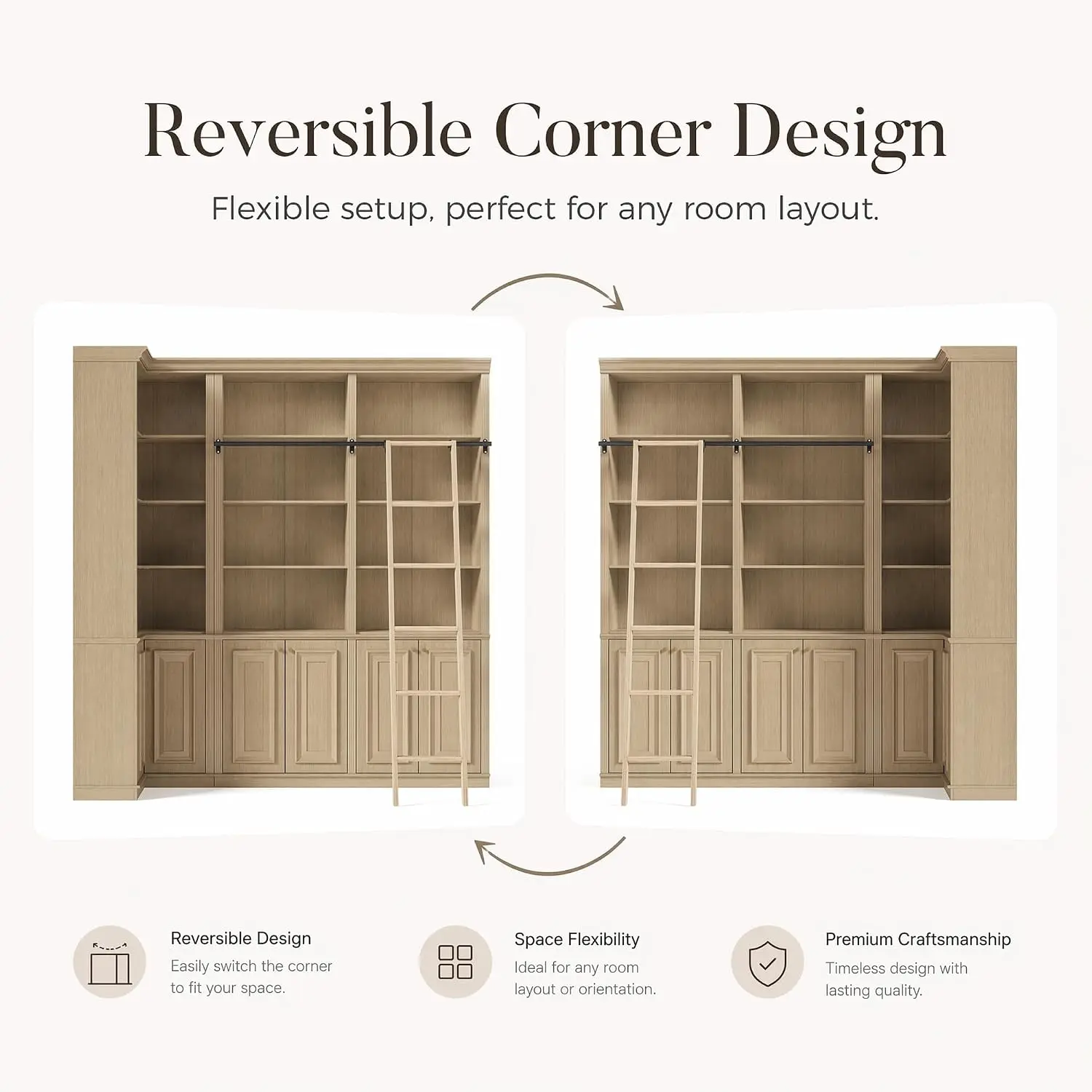 97.6" H Tall Bookshelf with Solid Wood Ladder, 6-Door Corner Cabinet