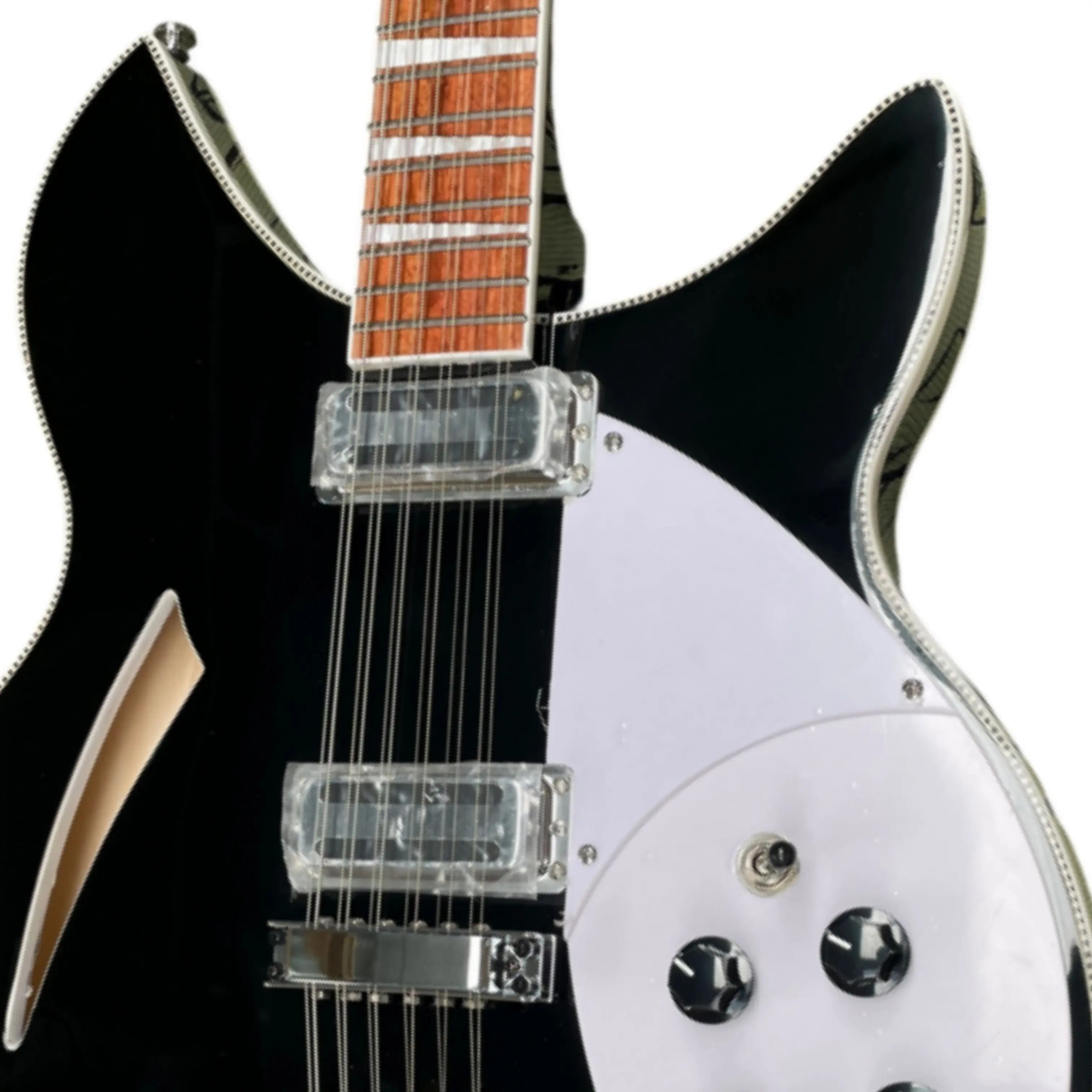 Bright Black 12-String Semi-Hollow Guitar, Triangular Inlays,Front-Back Binding Guitars,Ideal For Instrument Collecting Guitarra