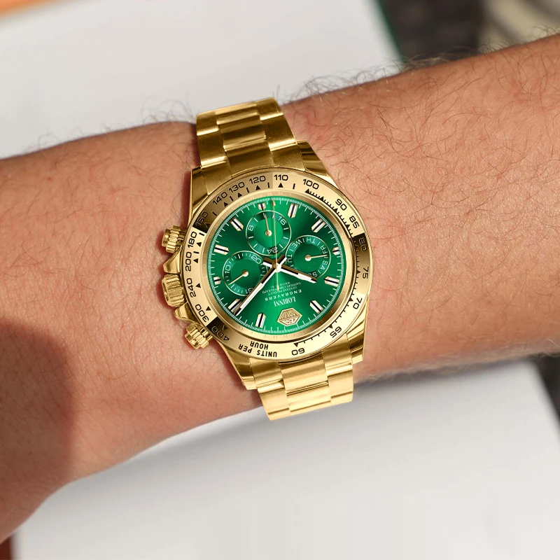 로빈니 19027 사파이어 크리스탈 글래스 캘린더 비즈니스 오토매틱 시계 남성용 방수 손목시계