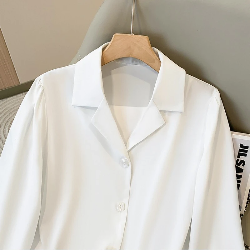 Spring Autumn 2025 New Plus Size Women's White Shirt Office Wear Suit V-Neck Professional Commute Formality Chic Female Blouse