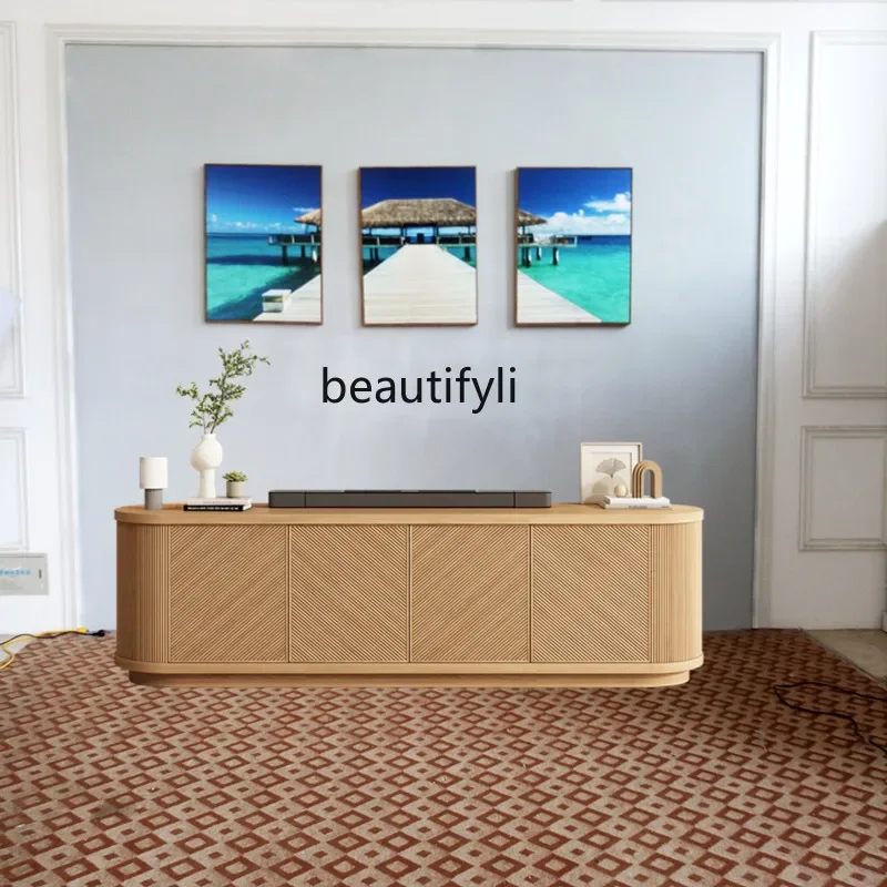 

Nordic retro coffee table TV cabinet combination simple solid wood locker American small apartment arc audio-visual cabinet0420
