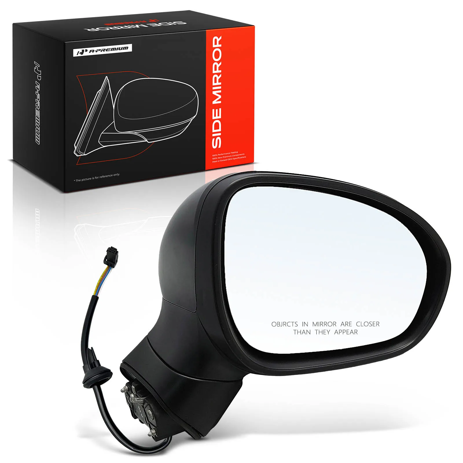 A-Premium Passenger Side Power Door Mirror for Fiat 500X 2016-2022 Manual Folding Turn Signal Light Heated Smooth Black