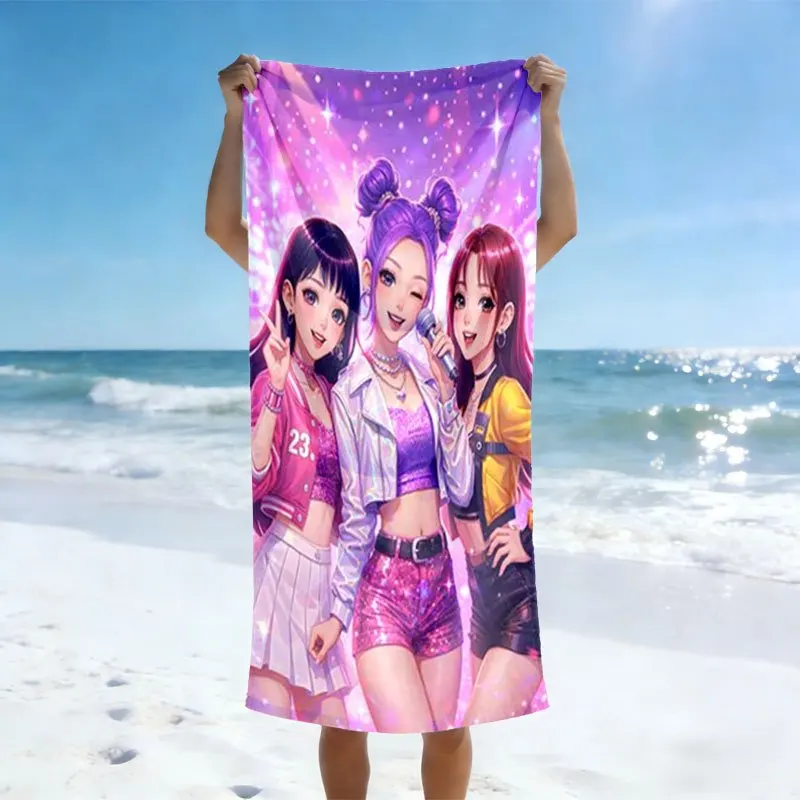 Toalha de Praia K-Pop com Estampa 2D de um Lado, Toalha de Praia de Microfibra Macia com Glitter para Piscina, Praia, Banheiro, Diversão de Verão, Presente com Vibe Vibrante