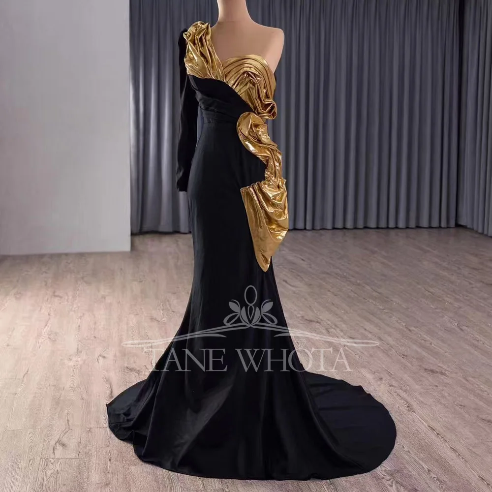 Abendkleider 2026 Women's One-Shoulder Black Evening Party Dress With Zipper Ruched Detail Customizable Fit Sheath Style