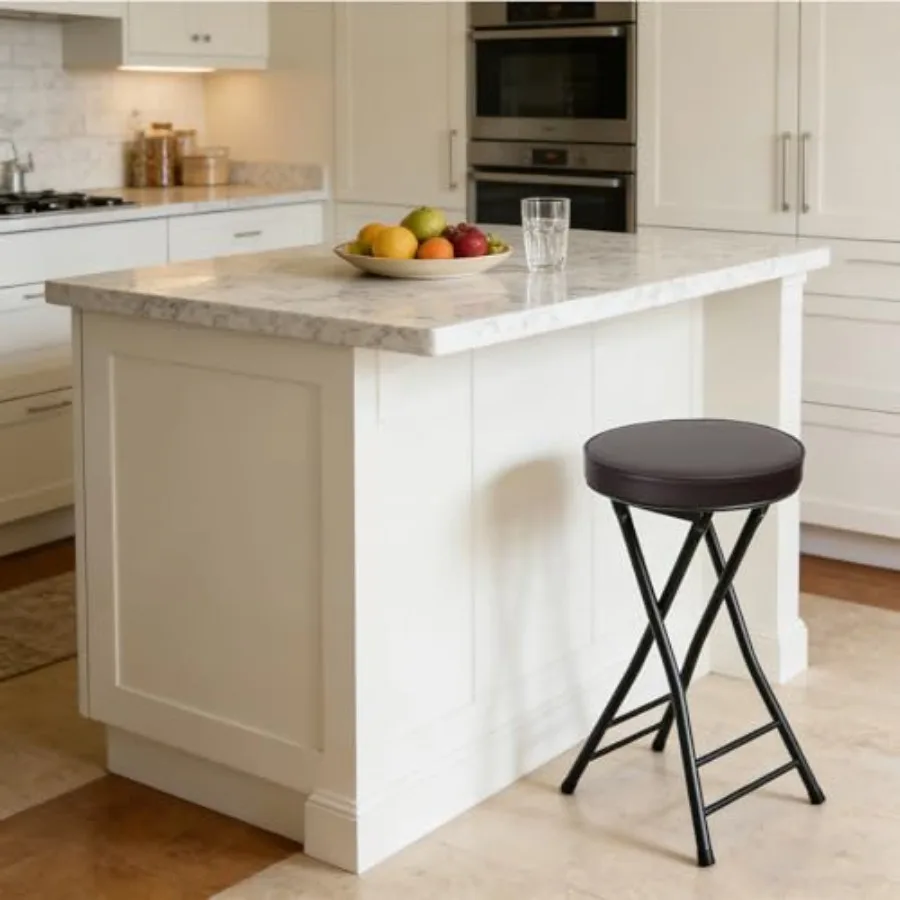 Folding Stool, 24 Inch Foldable Portable Collapsible Height Bar Stool Chair, Adult Tall Leather Padded Chair for Kitchen Living