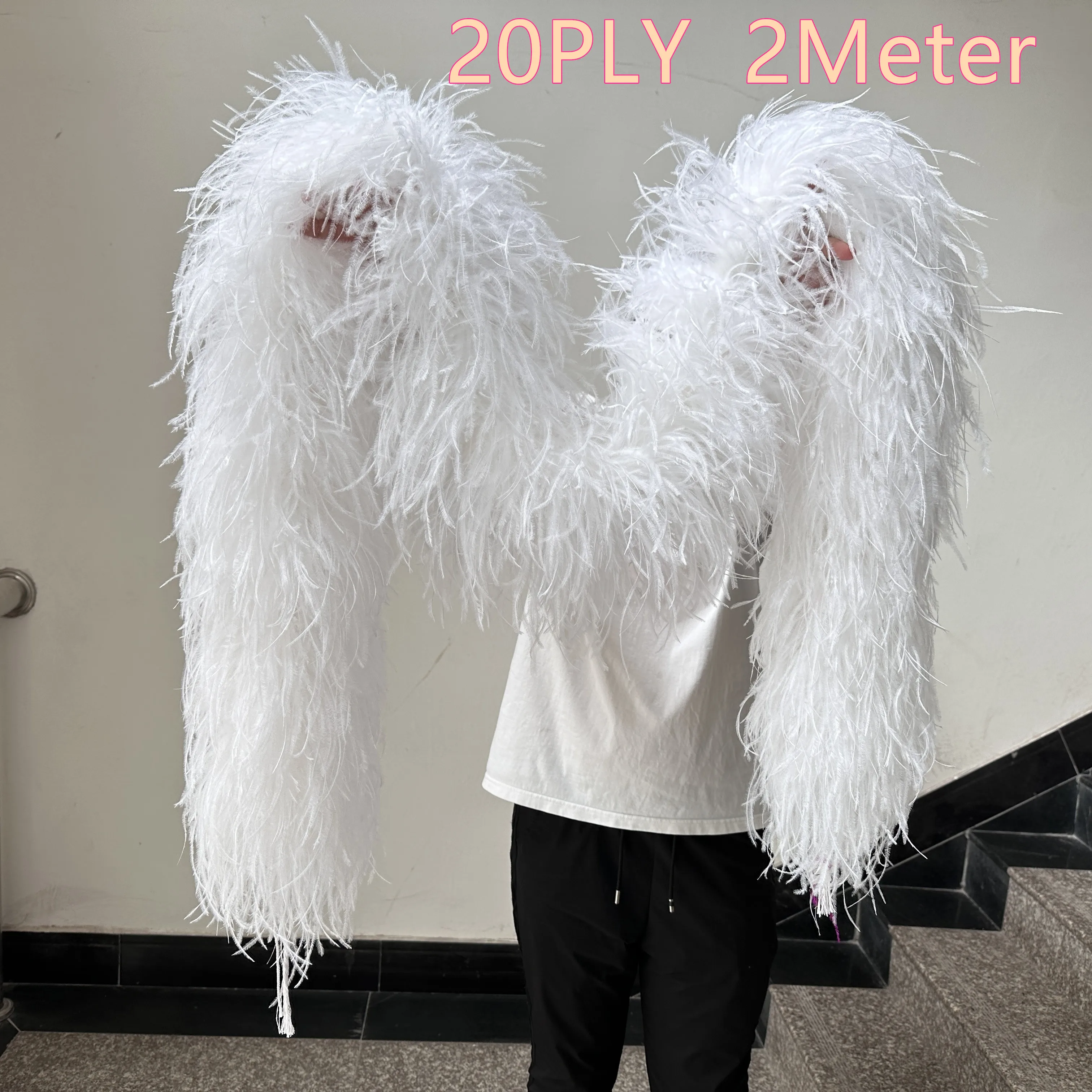 

20Ply Thick Real Ostrich Feather Boas Shawl 0.5-3Meters High Quality White Ostrich Feather Trim for Wedding Clothing Decor Scarf