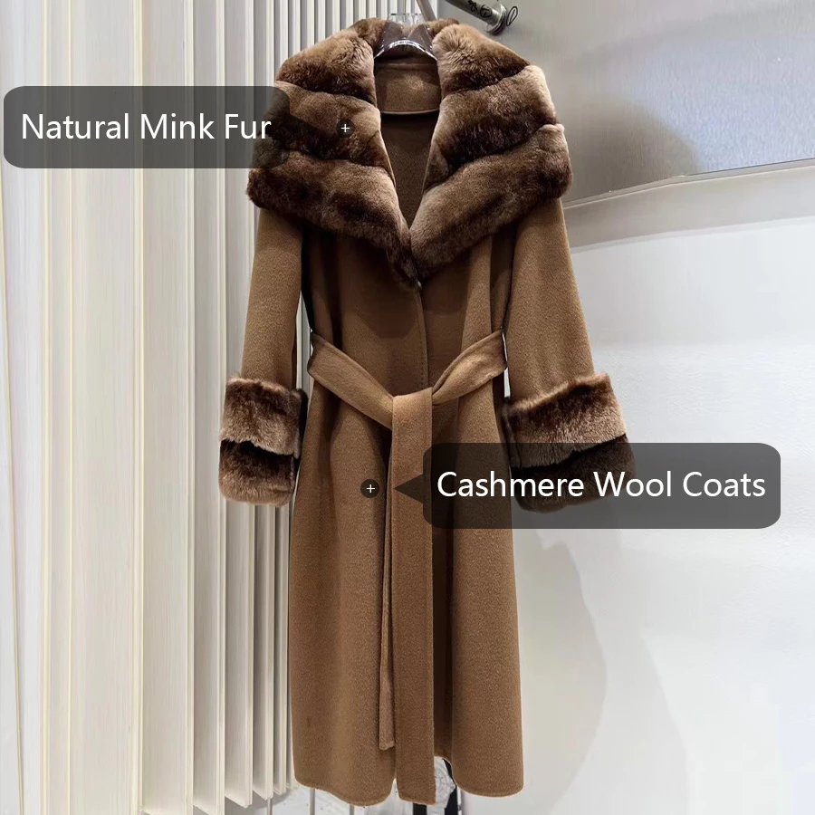 Kurtka z mieszanki wełny z pasującym paskiem, damski płaszcz wełniany, luksusowy damski płaszcz z kaszmirem w nowym stylu.