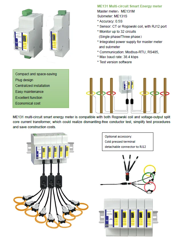 

Smart Meter ME131 Low Voltage Distribution Panel Multi Sensor Multi Circuits Current Monitoring Three Phase Modular Power Meter