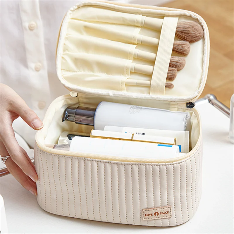 

Makeup Bags for Women Travel Toiletry Cute Cases Bag Portable Solid Color Makeup Organizer Box Cosmetic Bag Neceser PU Leather