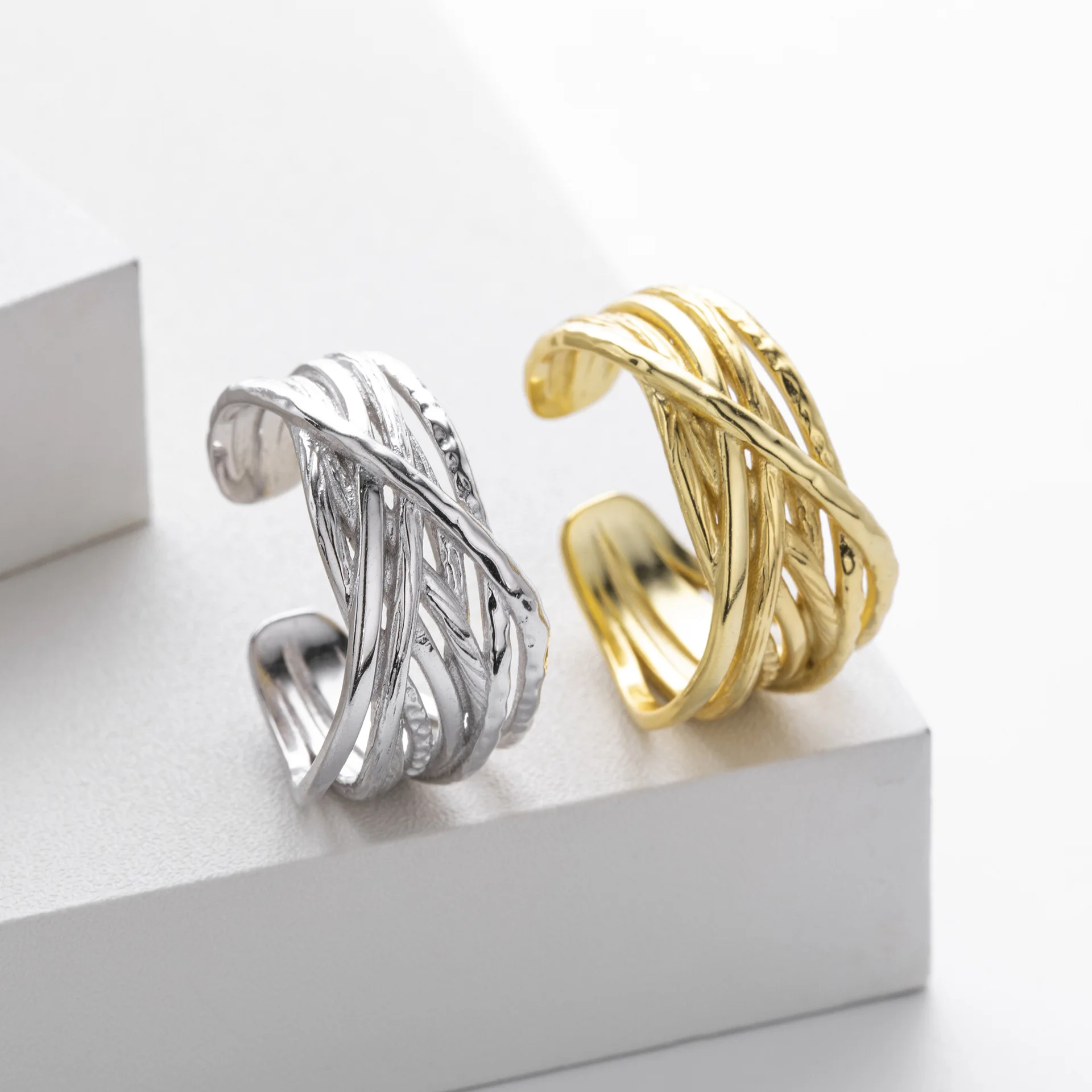 Withered S925 Sterling Silver Ring Fashionable Personalized Irregular Multi-layered Ring Accessory For Women